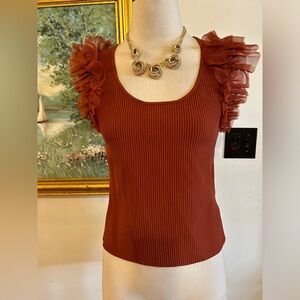 Bailey/44 NWT orange ribbed top ruffle sleeves SZ L